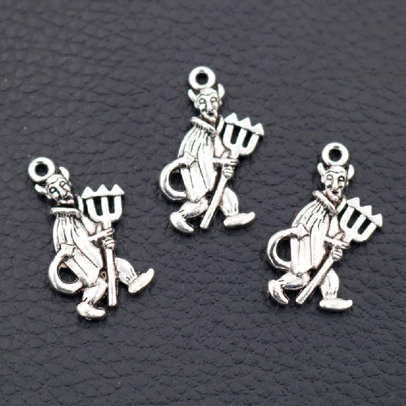 10pcs Silver Color Devil Metal Pendant, Yaksha An Evil Spirit Charm, Night Elf Charm, Halloween Charm, Silver Plated 26*15mm