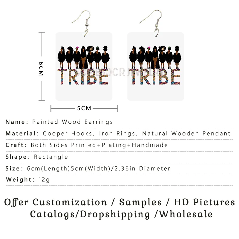 SOMESOOR Afro Girl Curly Sistas Wooden Drop Earrings African Tribal Black Fashion Lady Pendant Dangle Jewelry For Women Gift