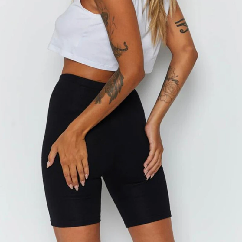 Shorts Frauen Dünne Fitness Casual Hohe Taille Biker Sommer Schlank Knielangen Böden Schwarz Radfahren Streetwear baumwolle Grundlegende Kurze