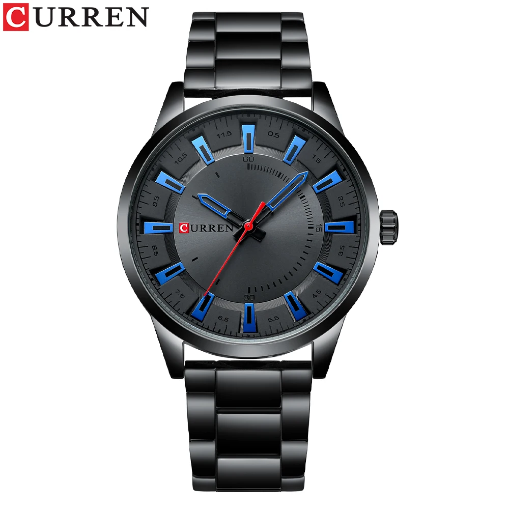 Curren Top Luxusmarke Edelstahl bänder lässig Business schwarze Männer Quarz Armbanduhr einfache Uhren für Männer 8