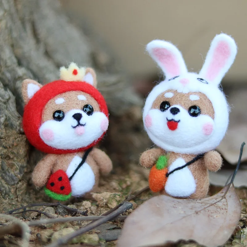 Non-Finished felt kit Watermelon Fox Head Rabbit Cute Animal wool needle felting Fashion Handmade DIY Doll Toy Material Package