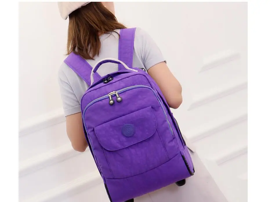 Bolsa de bagagem com rodinhas para mulheres, mochila de bagagem com rodas, carrinho de viagem, mala escolar com rodinhas