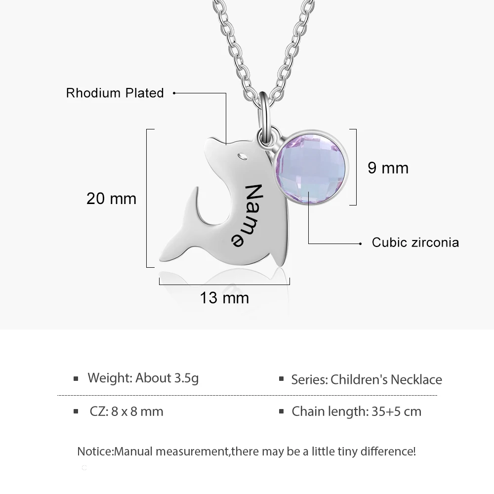 JewelOra Customized Birthstone Dolphin Pendants for Kids Personalized Engraving Name Children Necklace Birthday Gifts for Girls