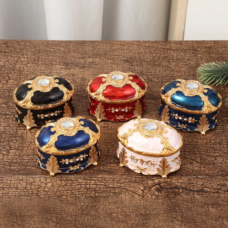 

European-Style Oval-Shaped Jewelry Trinket Box With Shinning Rhinestones Ring Jewelry Storage Boxes Home Decor Unique Gift