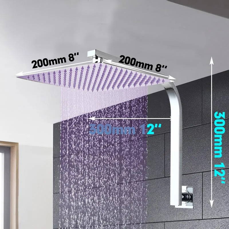 Imagem -04 - Jieni-conjunto de Chuveiro Quadrado com Ducha e Pescoço em Ganso a 16 Peças Conjunto de Torneiras Chuveiro com Luz de Led