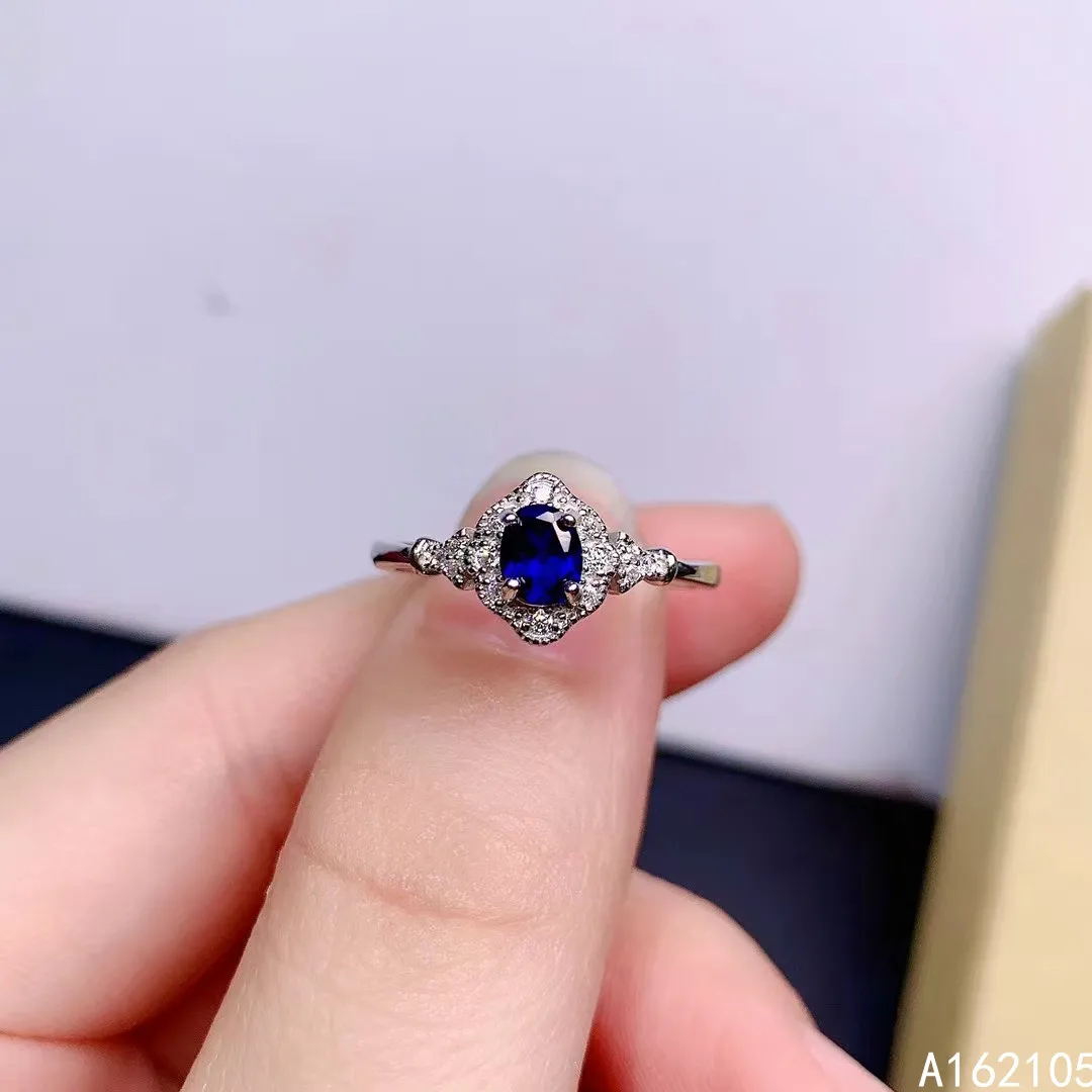 

925 pure silver Chinese style natural Sapphire women's vintage luxury exquisite adjustable gem ring fine jewelry support detecti