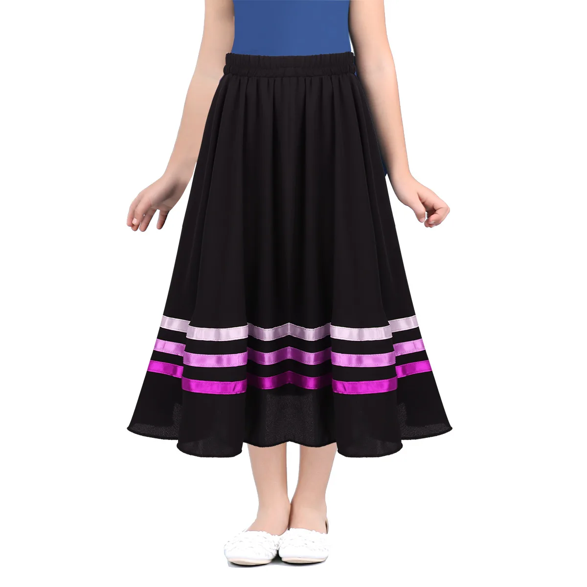 Kids Girls Chiffon Elastic Waist Pull-On Ballet Skirt Lyrical Liturgical Praise Ballerina Dancewear Full Circle Long Skirt New