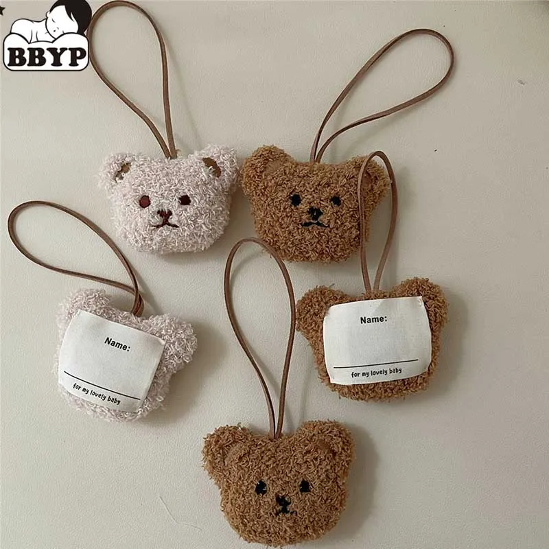 1-5Pcs Cute Cartoon Plush Bear Head Keychain Pompom Car Key Ring Women Girl Bag Pendant Key Chains Jewelry 7x18cm