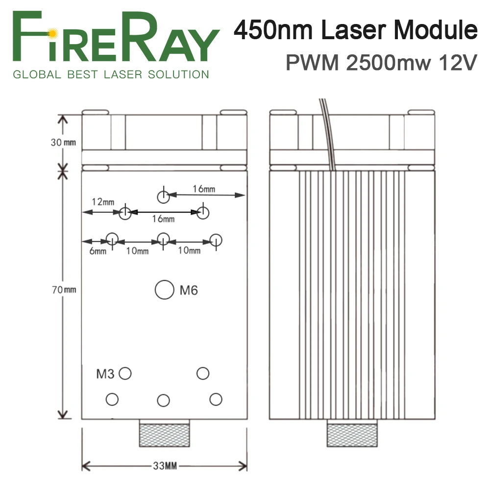 PWM 2500mw 12V Laser messa a fuoco regolabile 450nm modulo Laser blu testa Laser per incisione Laser fai da te e macchina per il taglio del legno