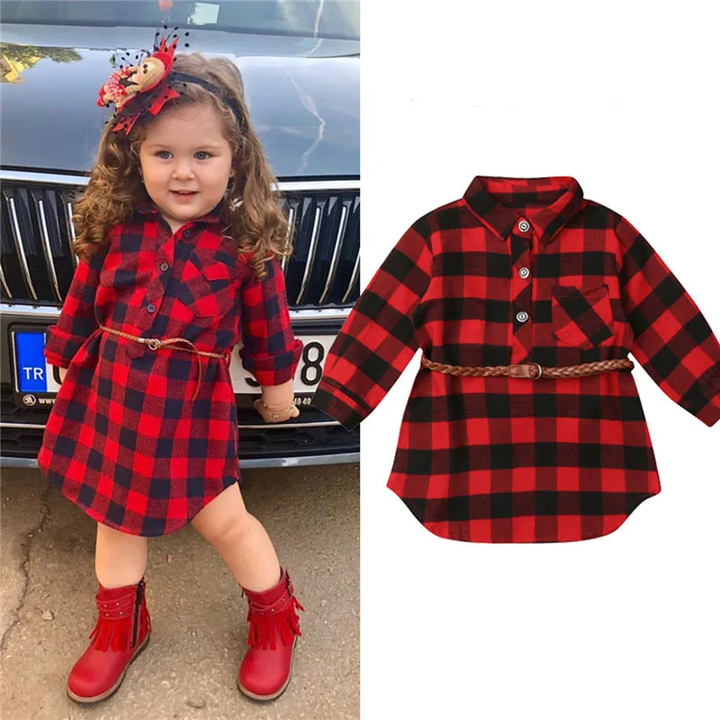 Christmas Dress Baby Girl Clothes Red Plaid Princess Dress Costume + Belt 2pcs Newborn Toddler Kids Winter Spring Outfits