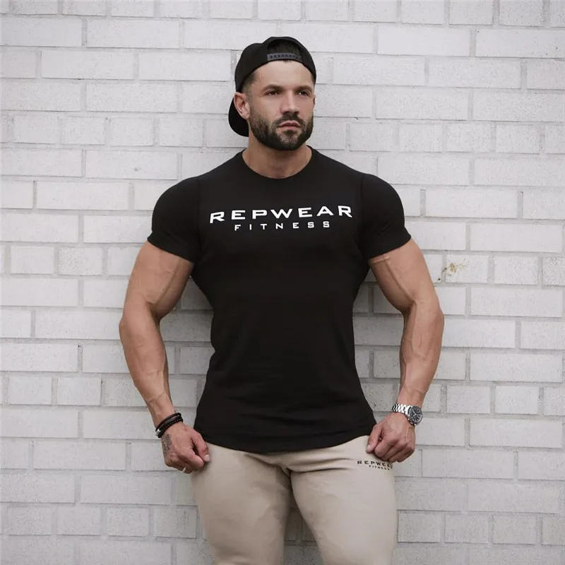 2022 summer cotton men shirt gym fitness men t-shirt brand clothing Sports t shirt male print short sleeve Running t shirt men