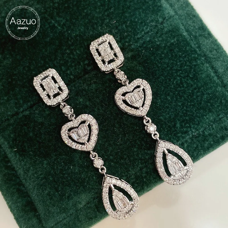 

Aazuo 18K Pure White Gold Fashion Jewelry Real Diamonds IJ SI 0.80ct Square Water Drop Stud Earring Party Fine Jewelry Hot Sell