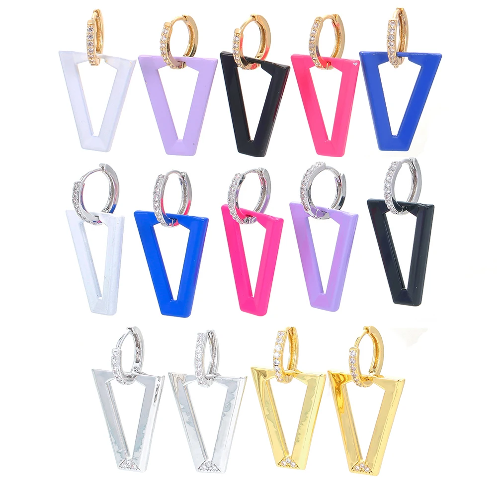 EYIKA 1 Pair Geometric Invert Triangle Multicolor Enamel Dangle Earrings Zircon Hoops Women Girls Neon Fluorescent Y2K Jewelry