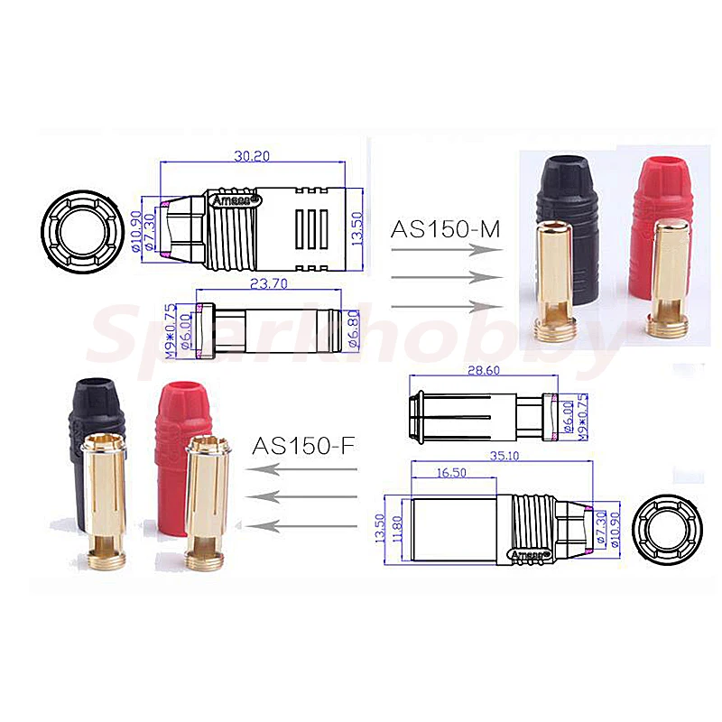 1PC AMASS AS150 7mm Banana Plug 7mm Male and Female Gold Plated High Current Red Balck connector for RC High Voltage Battery