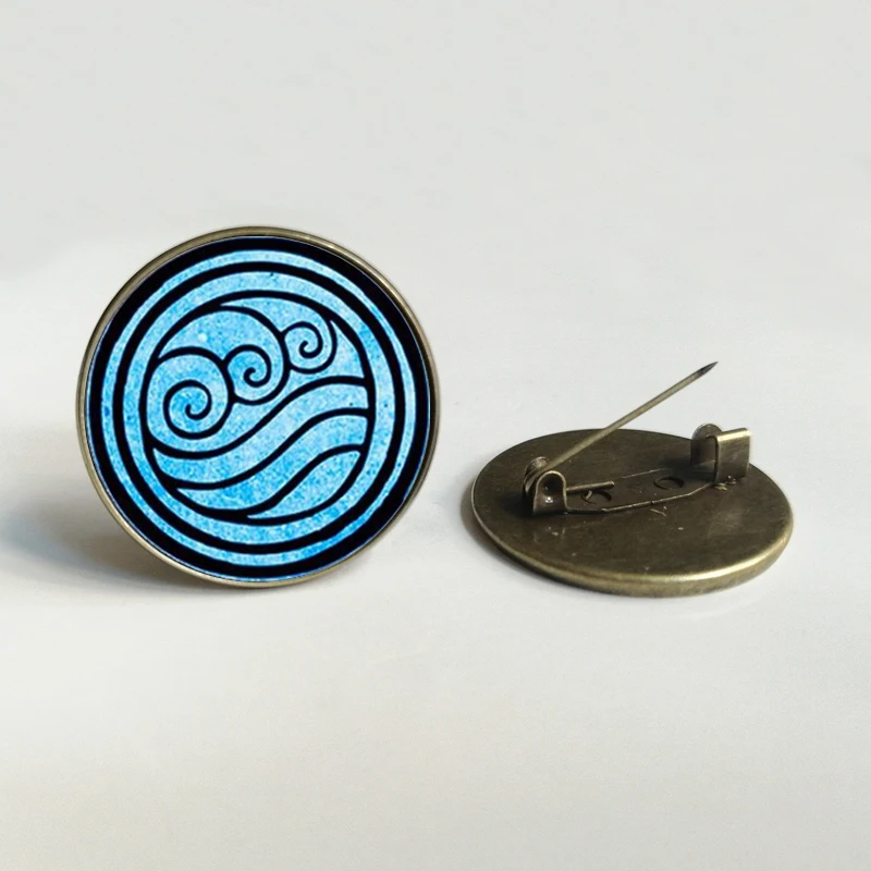 Nomad Fire and Water Tribe brooch, wooden water fire earth convex circular glass men's fashion gift