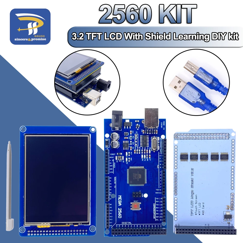 3.2 "TFT LCD Touch Farbe Bildschirm Modul + 3,2 Zoll Schild Adapter Board + Mega2560 Mega 2560 R3 CH340 mit USB für Arduino Kit – Detail 2