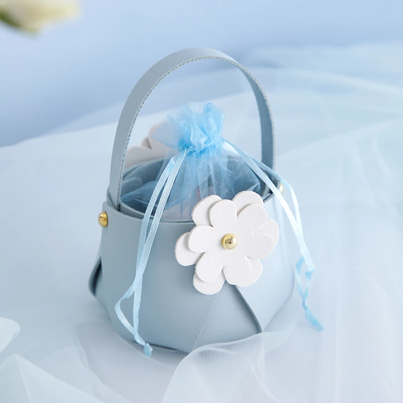 New Leather Gift Bag With Handles Small Flowers Chocolate Bags Baby Shower Party Decoration Wedding Supplies Gift Box