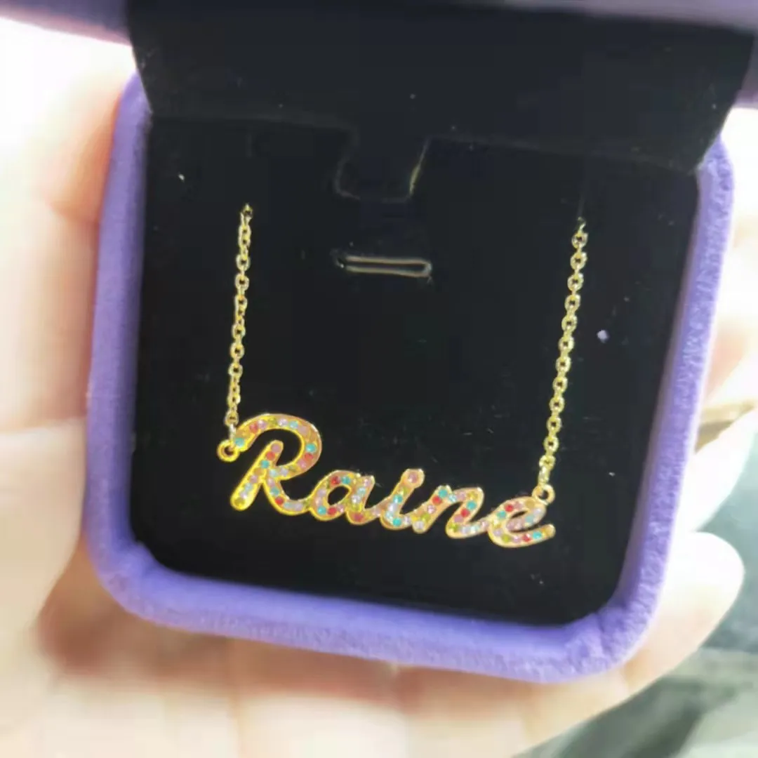 DOREMI 2021 Custom Stainless Steel Name Necklace With Color Rhinestones Women Gold Initials Choker Women Jewelry Valuable gift