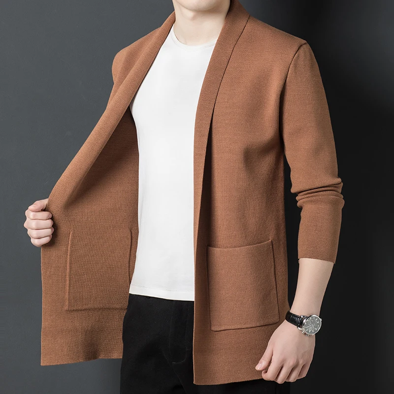 

2021 New Style Pocket Men Cardigan Fashion Autumn Sweater Outwear Coat Male Solid Color Knit Jacket Long Sleeve Sweater Cardigan