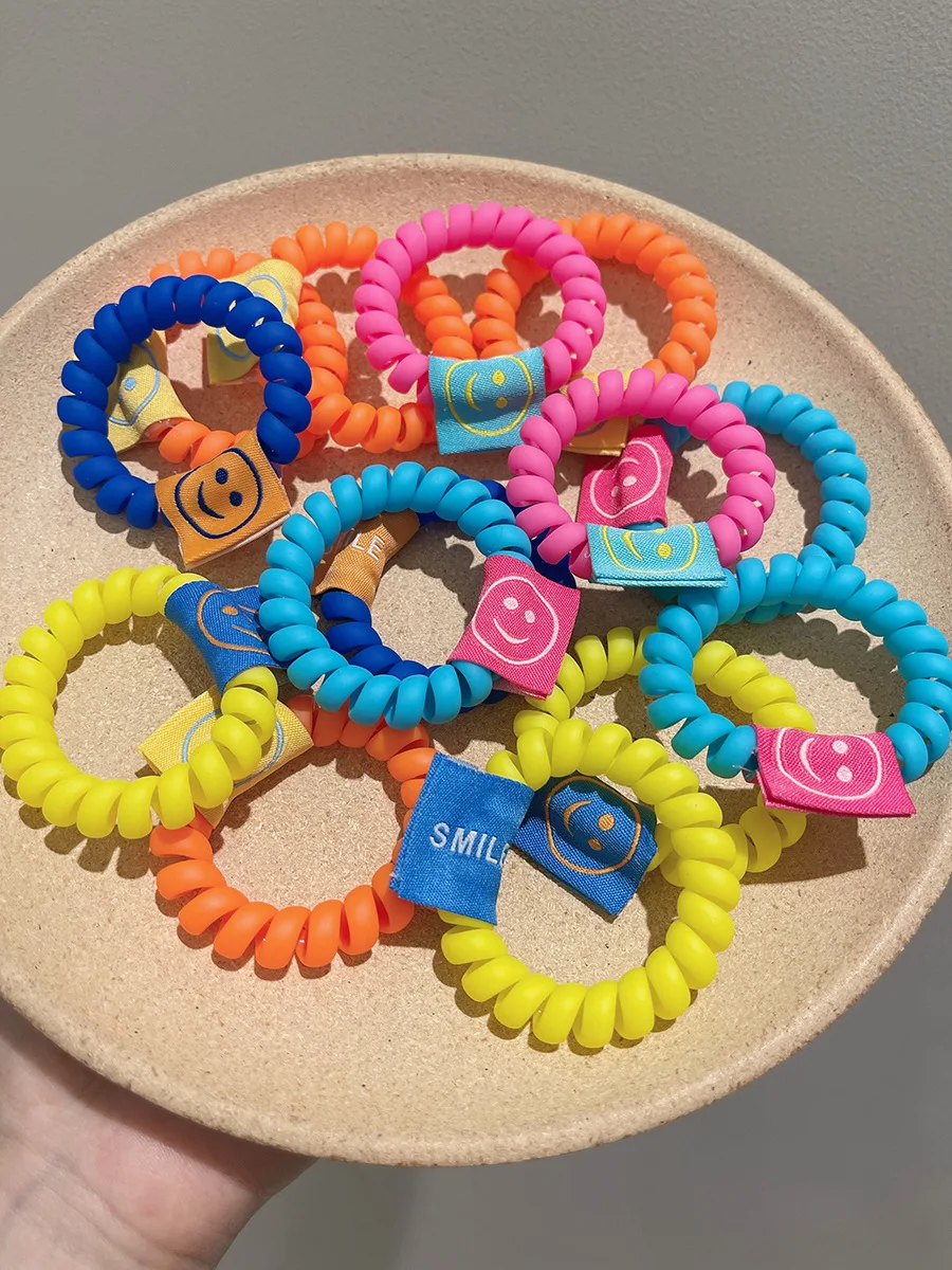 Candy Color Fluorescent Smiling Face Girlish Head Rope High Stretch Hottie Colours Hair Ring Frosted Rubber Band Lolita Ponytail