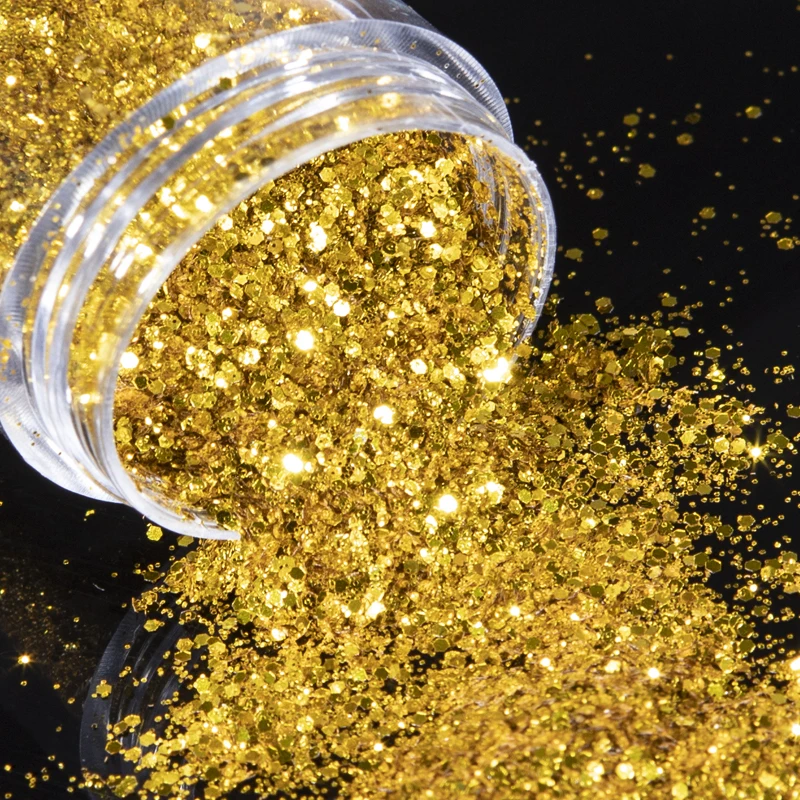 NEW 10g Champagne Gold Glitter Nail Powder Sequins Holographic Shiny Mix Dip Powder Flakes Nail Art Pigment Paillettes for Nails