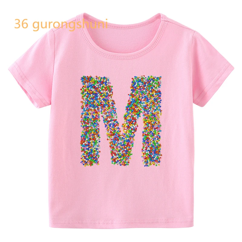 Camiseta de dibujos animados para niña, ropa con letras de arcoíris A G M, camisetas rosas coloridas, ropa para niños, camisetas para niños