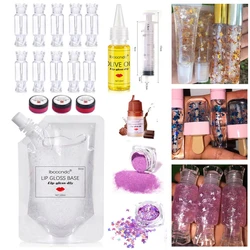 Glittering Lip Gloss Diy Kiy New Moisturizing Lip Gloss Base Gel Lipgloss Tube Container with Butterfly Laser Glitter Flavor Oil