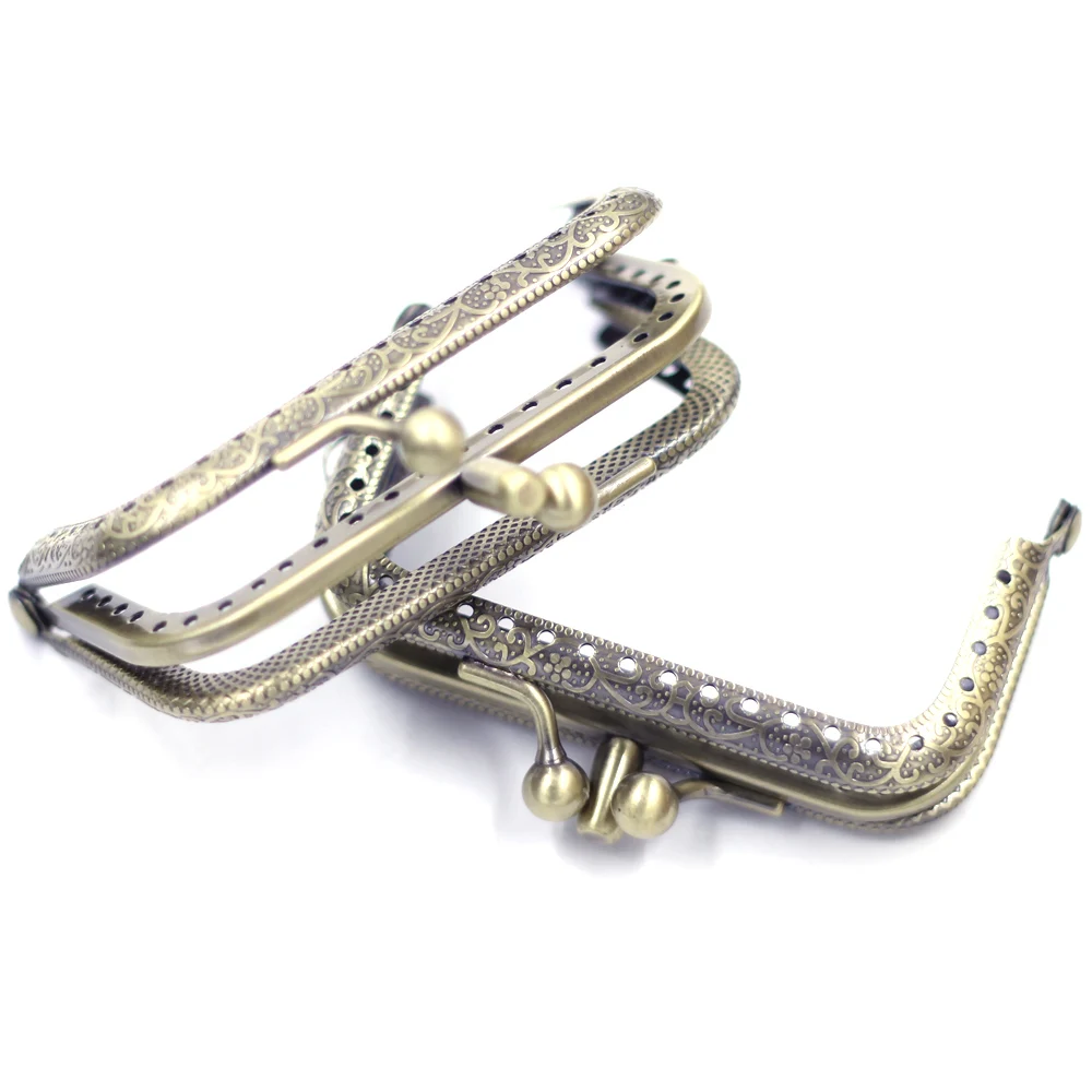 2Pcs Bronze Tone Double Layers Frame Kiss Clasp Lock Metal Coin Purse Bag Handle Findings 8.5x6cm