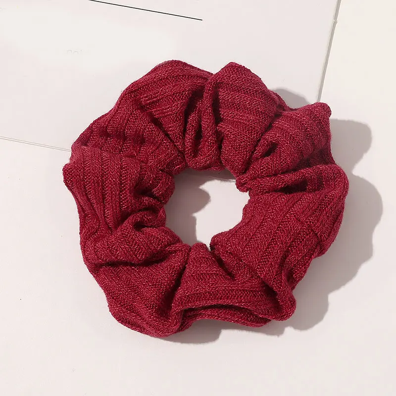 Women Knitting Striped Scrunchies Soft Hair Rope Knitted Elastic Hair Bands Ties Floral Solid Color Ponytail Hair Accessories