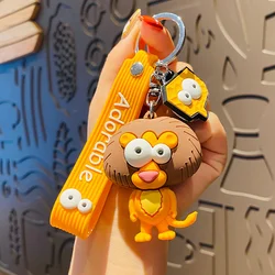 PVC Popping Eyed Animal Metal Keychain Orange Lion Leopard Pendant Cute Bag Car Keyring Jewelry Lanyard Men Women Couple Gift