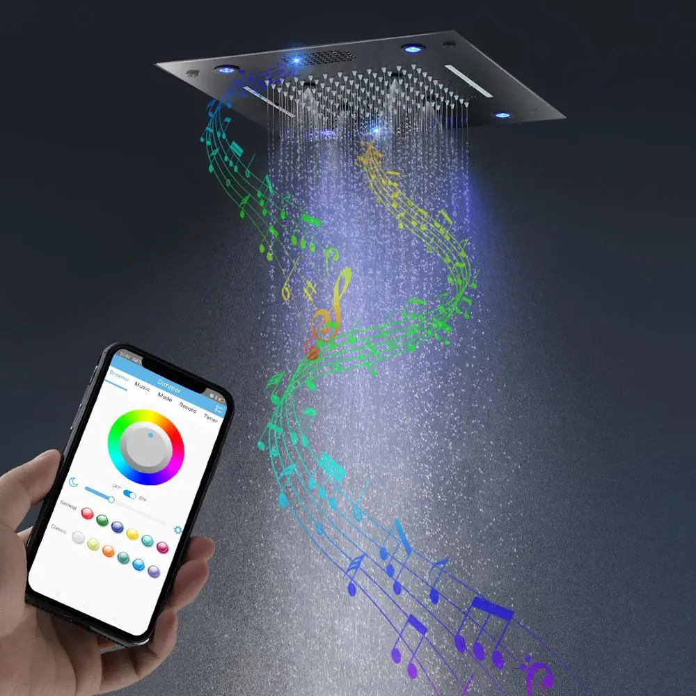

Новый музыкальный смеситель для душа с Bluetooth, Потолочная Светодиодная насадка для душа, 16 дюймов, 304, из нержавеющей стали, водопад, потолочная панель