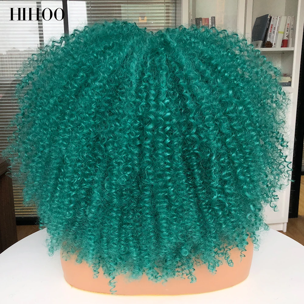 Short Wigs Afro Hair Kinky Curly Wigs With Bangs For Black Women Cosplay Lolita Blonde Wig Synthetic Blue White Purple