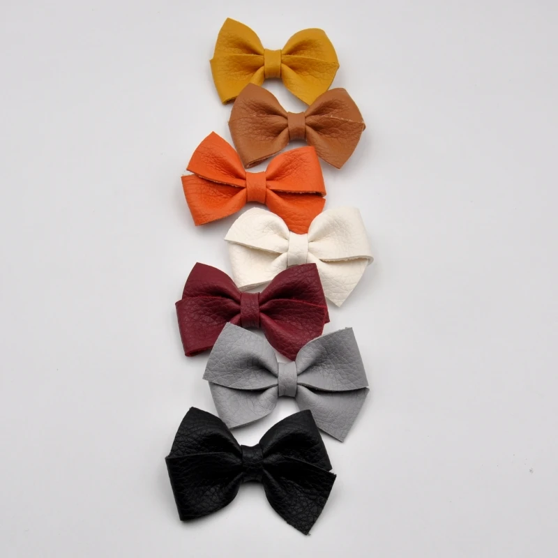 

20Pcs/Lot 3Inch Handmade Faux Leather Bow Hair Clips Toddler Girl Pigtail Bows Schoolgirl Hair Accessory