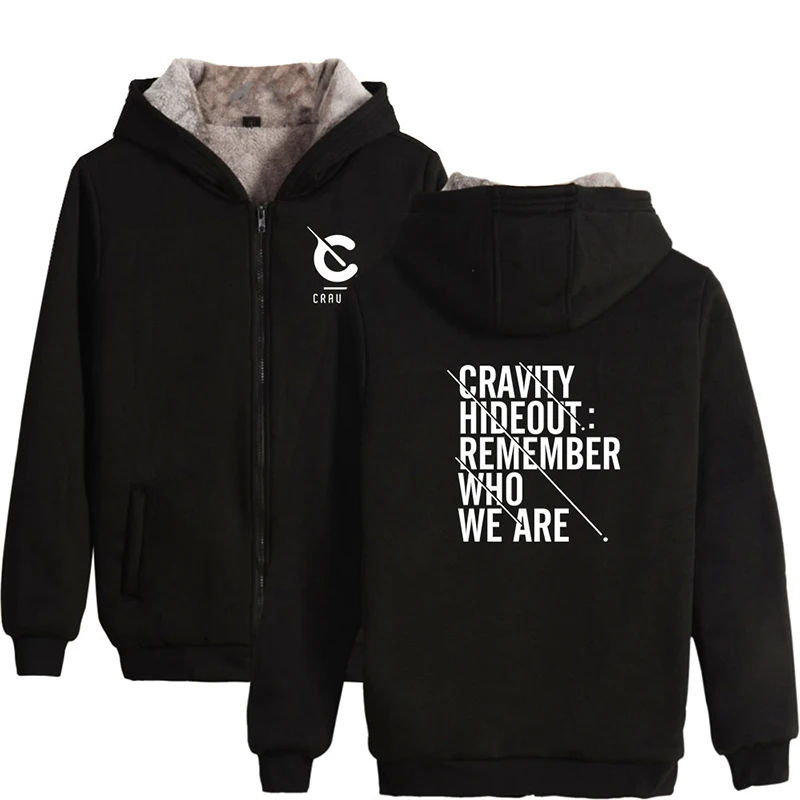 CRAVITY Kpop Fashion Black White Men Women Zipper Hoodies Jackets Tops Thicker Fleece Long Sleeve Hoodie Sweatshirts Clothes 4XL