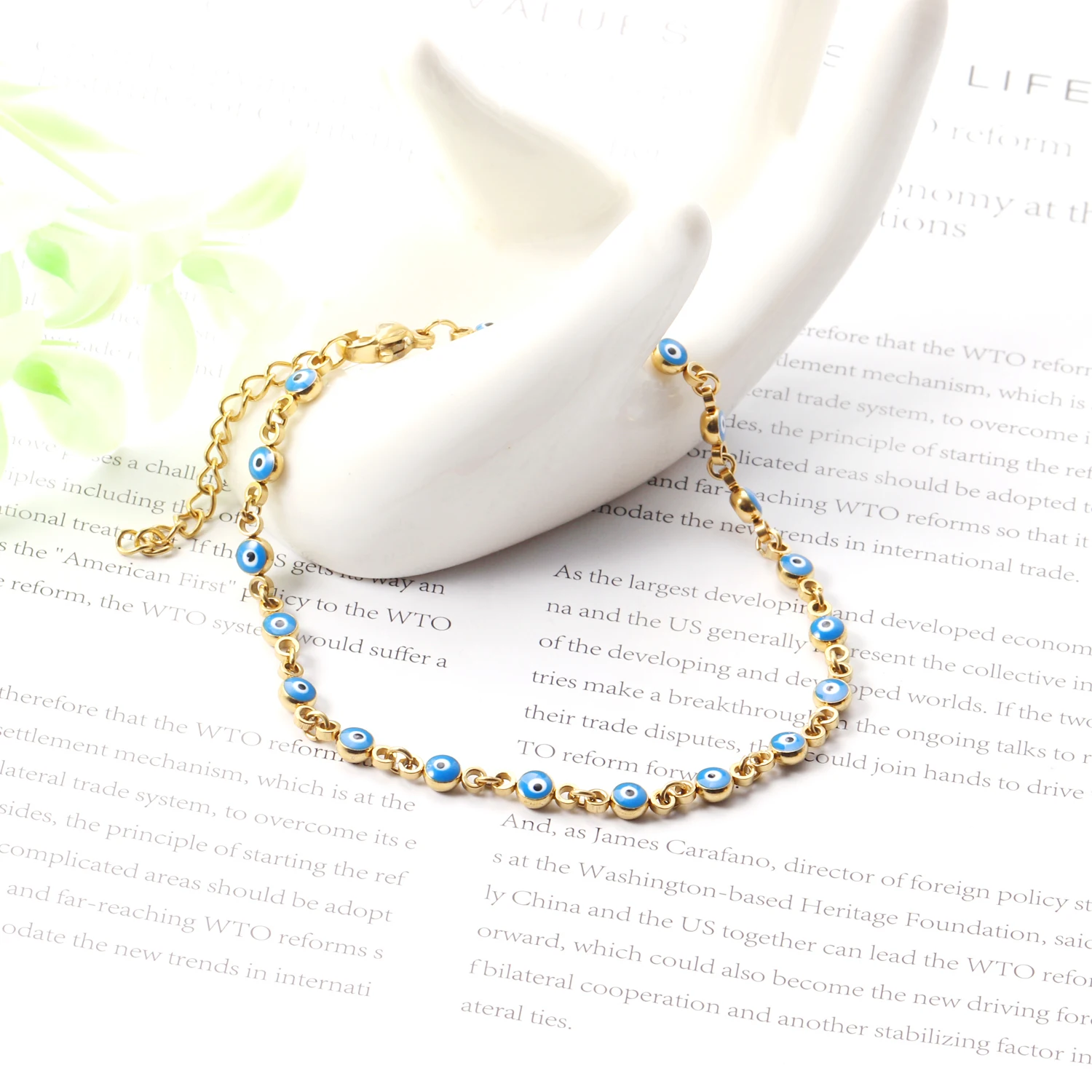 LUXUSTEEL Blue Evil Eye Charm Bracelet For Women Golden Color Stainless Steel Link Chains Adjustable Bangles Femme Accessories