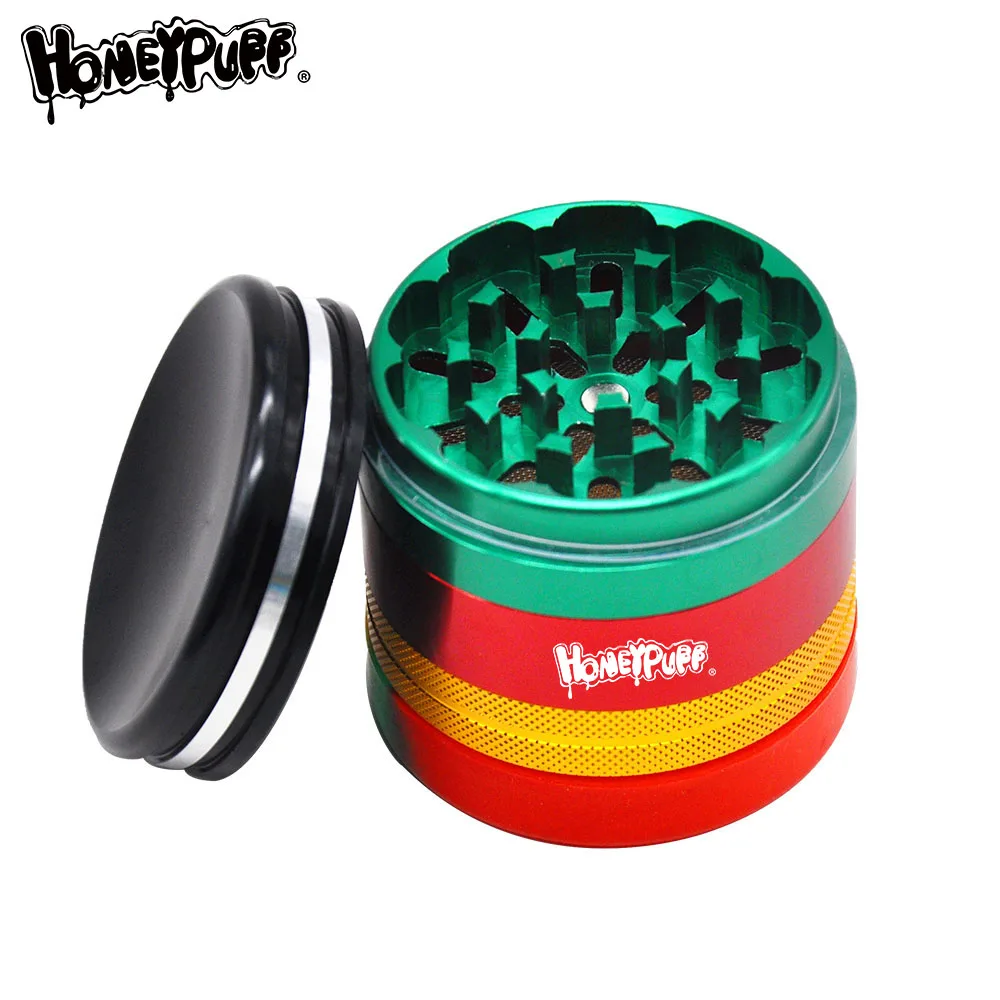 HONEYPUFF Aluminum Crusher with Silicone Storage Stash Jars 63MM 5 Layers Metal Crusher