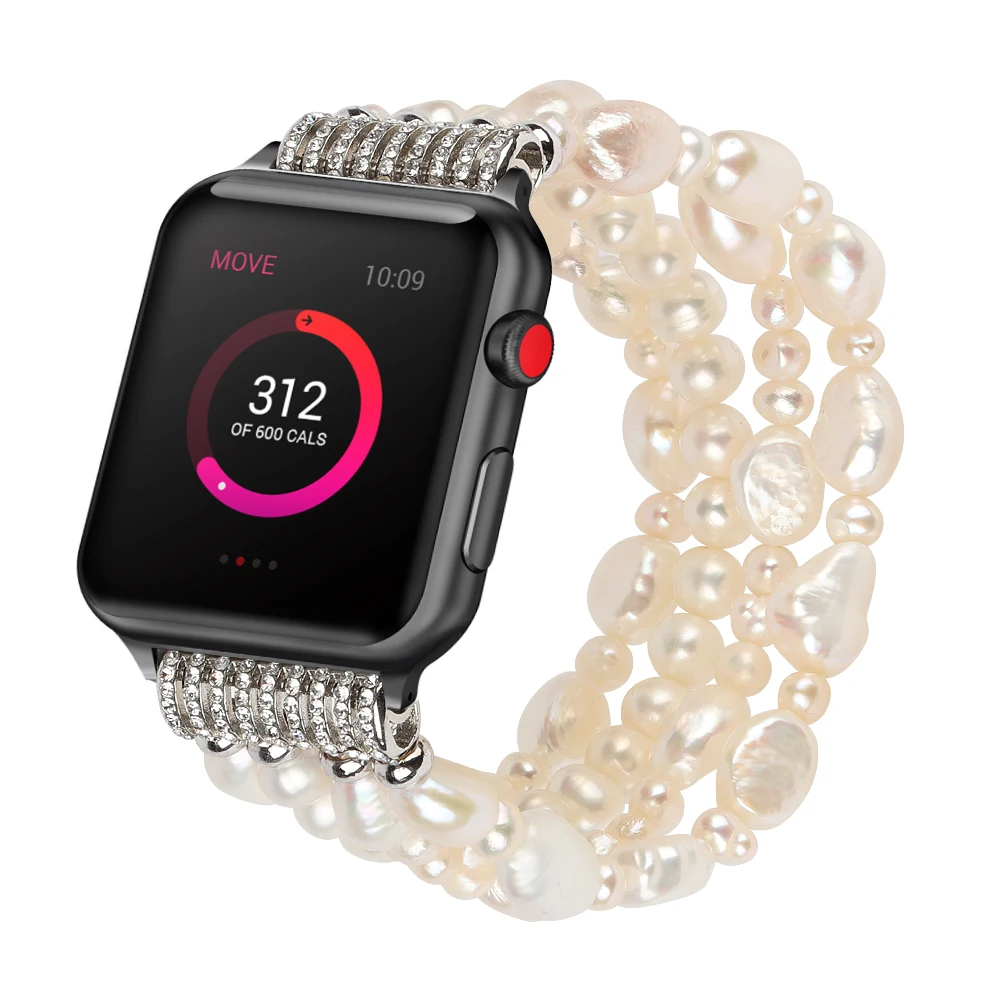 True Pearl Watch Bracelet for Apple Watch 8 Band Natural Beaded iWatch 7 SE Watchband Women Elastic Replacement 41mm 45mm 44mm