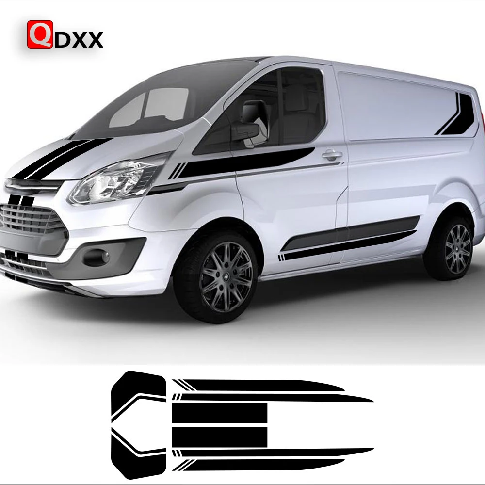 7Pcs / Lot Car Stickers For Ford Transit Tourneo Custom MK7 MK8 MK9 Sport STRIPE KIT Van Vinyl Decals Tuning Auto Accessories