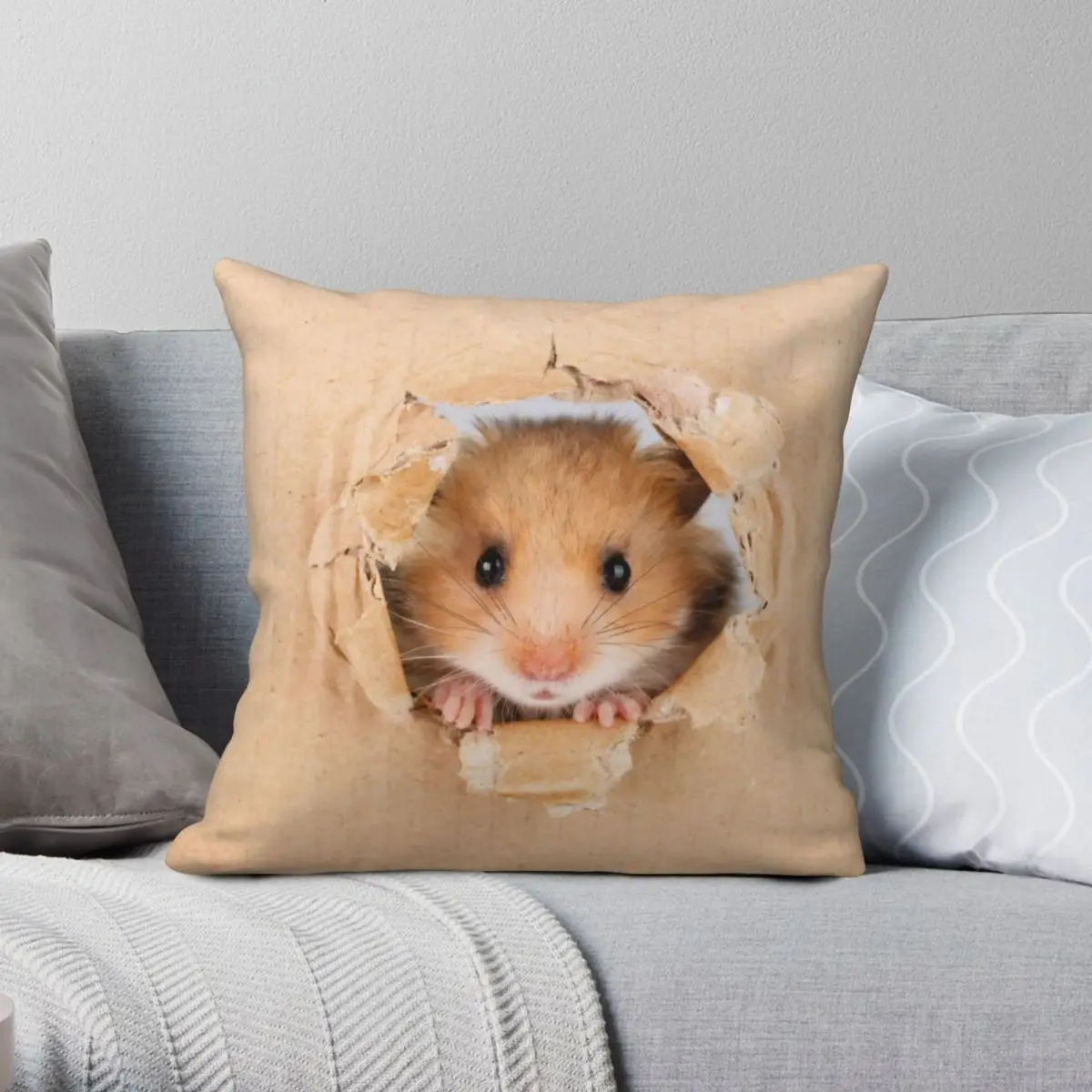 Cute Hamster Square Pillowcase Polyester Linen Velvet Pattern Zip Decor Pillow Case Car Cushion Case