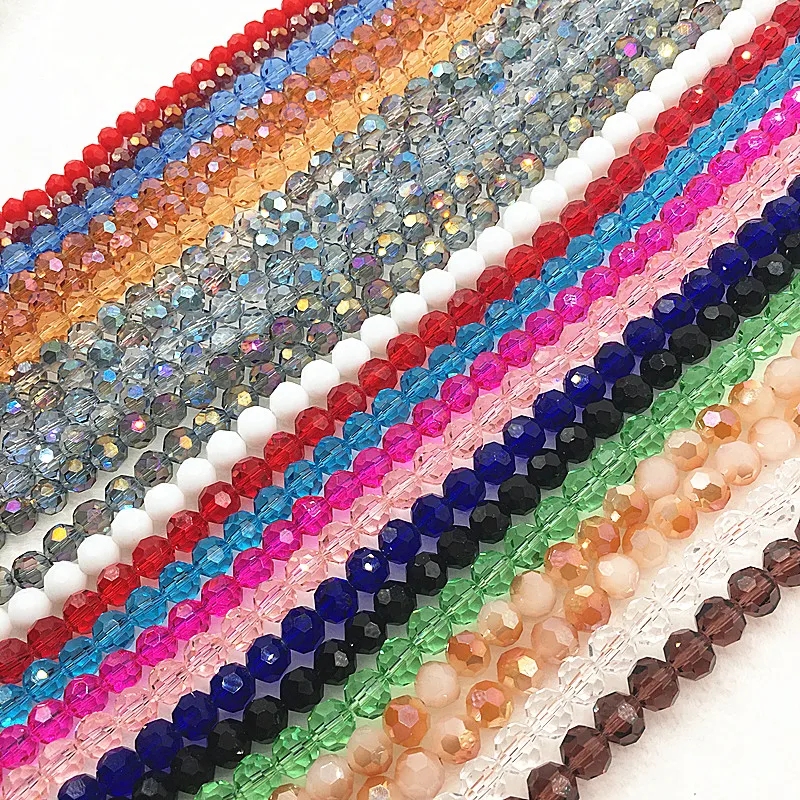 4/6/8/10mm 32 Faceted Czech Glass Transparent Faceted Crystal Ball Beads Spacer Beads for Jewellery Making DIY Bracelet Necklace