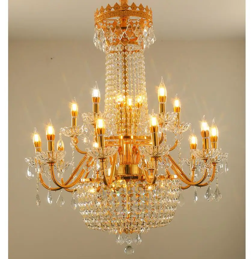 الحديثة الذهبي K9 كريستال أضواء الثريا D85cm H100cm E14 LED تركيبات إضاءة غرفة المعيشة avize بريق 90 ~ 240 فولت مصابيح متدلية