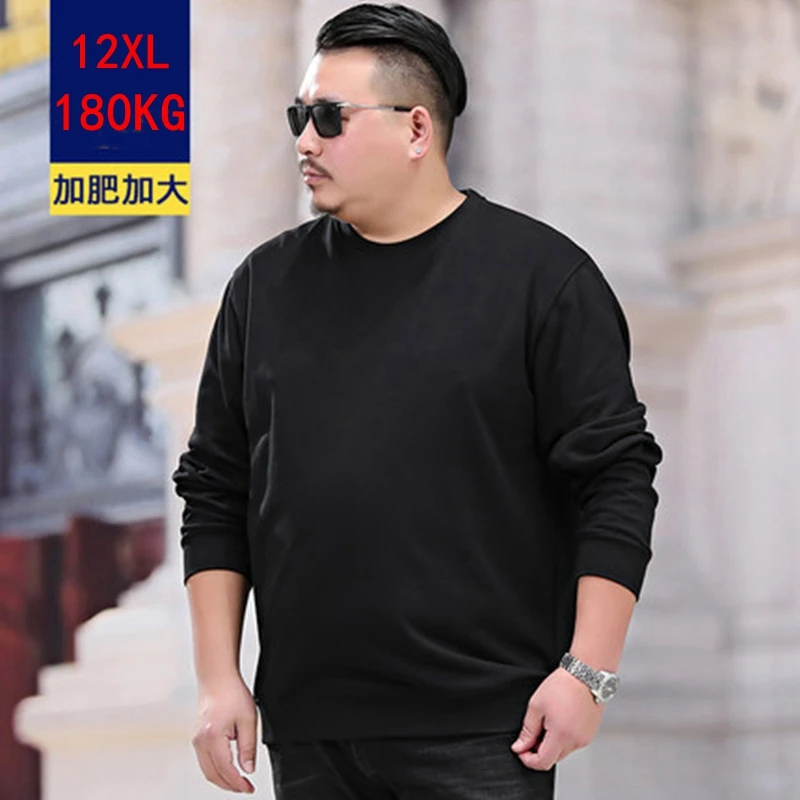 Men\'s big T-shirt plus size 7XL 8XL 9XL 10XL 11XL 12XL winter long sleeve round neck loose cotton sports black white blue top