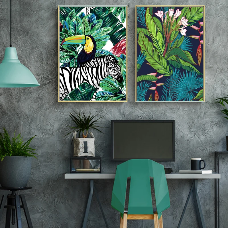 Toucan Flamingo Tiger Forest Animal Poster Wall Art Canvas Painting And Print Picture Nordic Living Room Wall Home Decoration