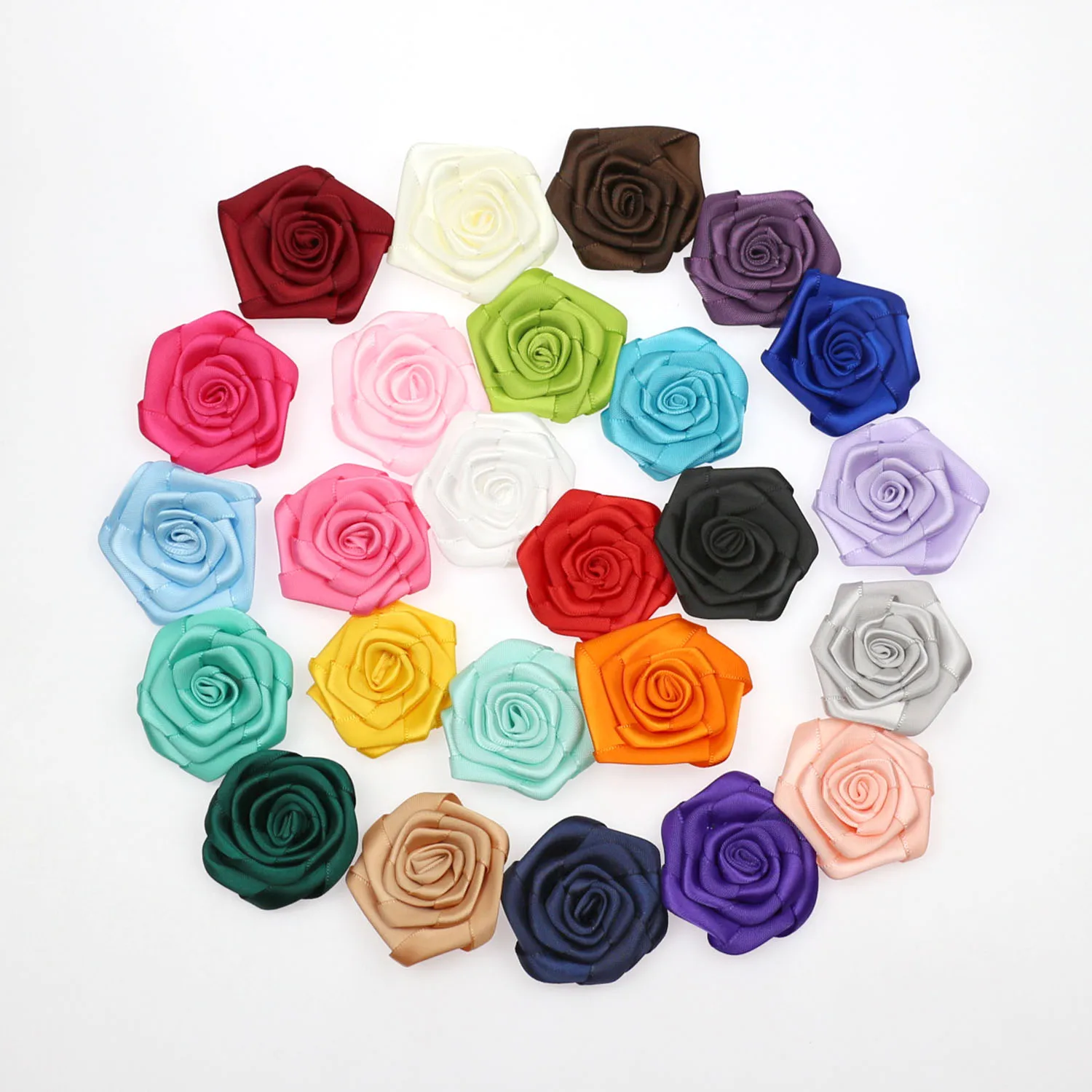 Assorted Colors Rose Satin Ribbon Applique 45-50mm Sewing Handmade Crafts for Wedding Flower Ball Making Gift Box Decor 25/200P