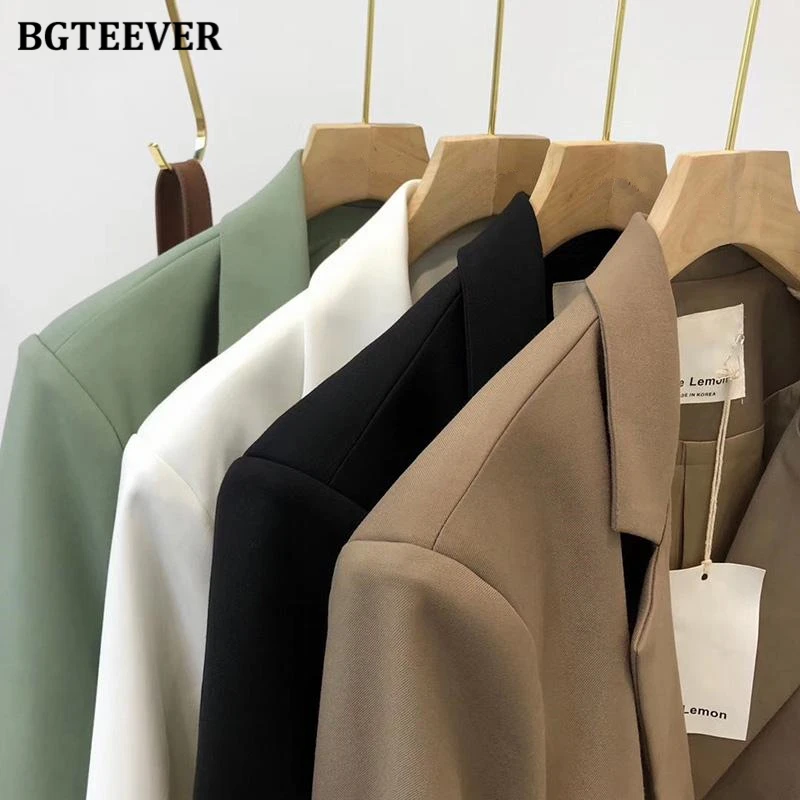 BGTEEVER Chic Loose Light Green Jacket Women Blazer Autumn One Button Female Suit Jacket Full Sleeve Outwear blaser femme