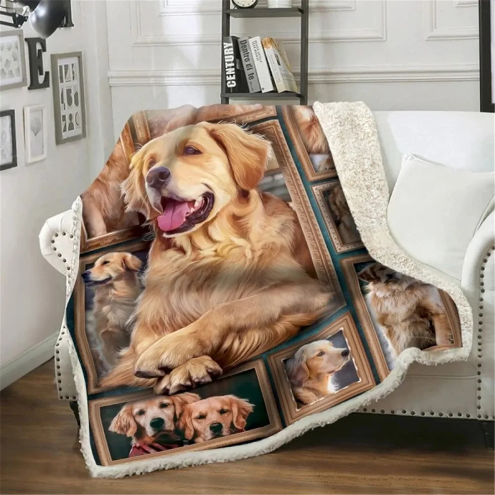 

HXGolden Retriever Blankets 3D Graphics Husky Rottweiler Pug Double Layer Blanket Keep Warm Throw Blanket Birthday Gifts