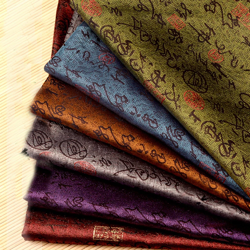 Multi-color Calligraphy font classic Jacquard brocade fabric for patchwork felt tissue telas dress bed sheet children cloth