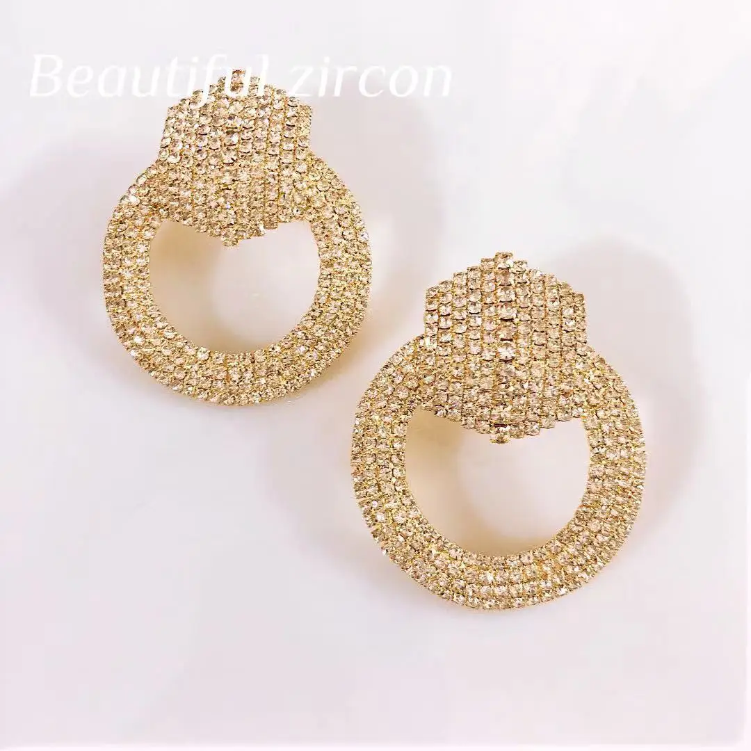 European and American large circle Rhinestone Earrings shiny crystal women\'s party Earrings Jewelry Fashion Party Earrings gifts