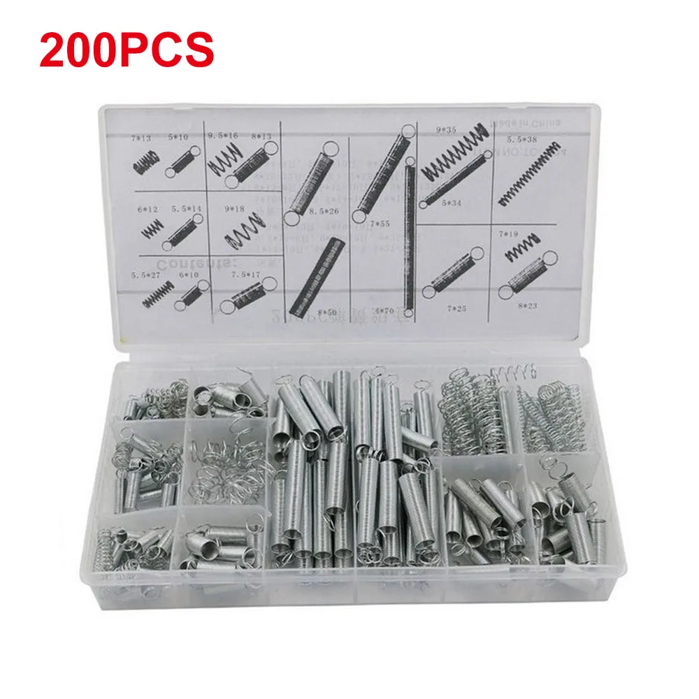 200pcs Set assortimento di molle Set di molle in filo di acciaio Set molla di prolunga a compressione zincata per riparazioni di piccoli progetti