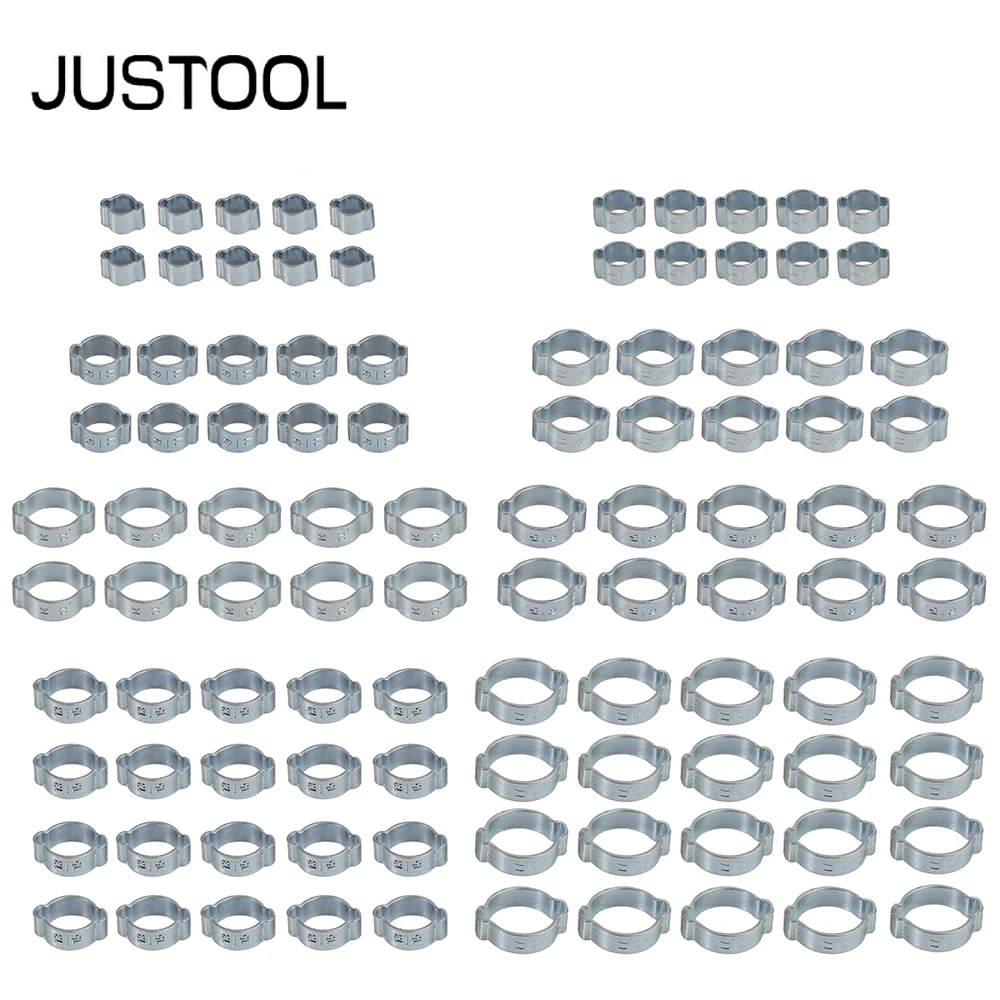 JUSTOOL 100 Pcs 5-20mm Binaural Clamp Worm Drive Fuel Hose Hose Clamp Hose Fuel Clamp Kit For Agricultural Construction